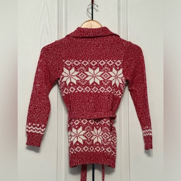 The Eagle's Eye Girls Fair Isle Sweater Cardigan w/ Waist Tie Size 7-8 Red Cream - Picture 2 of 5